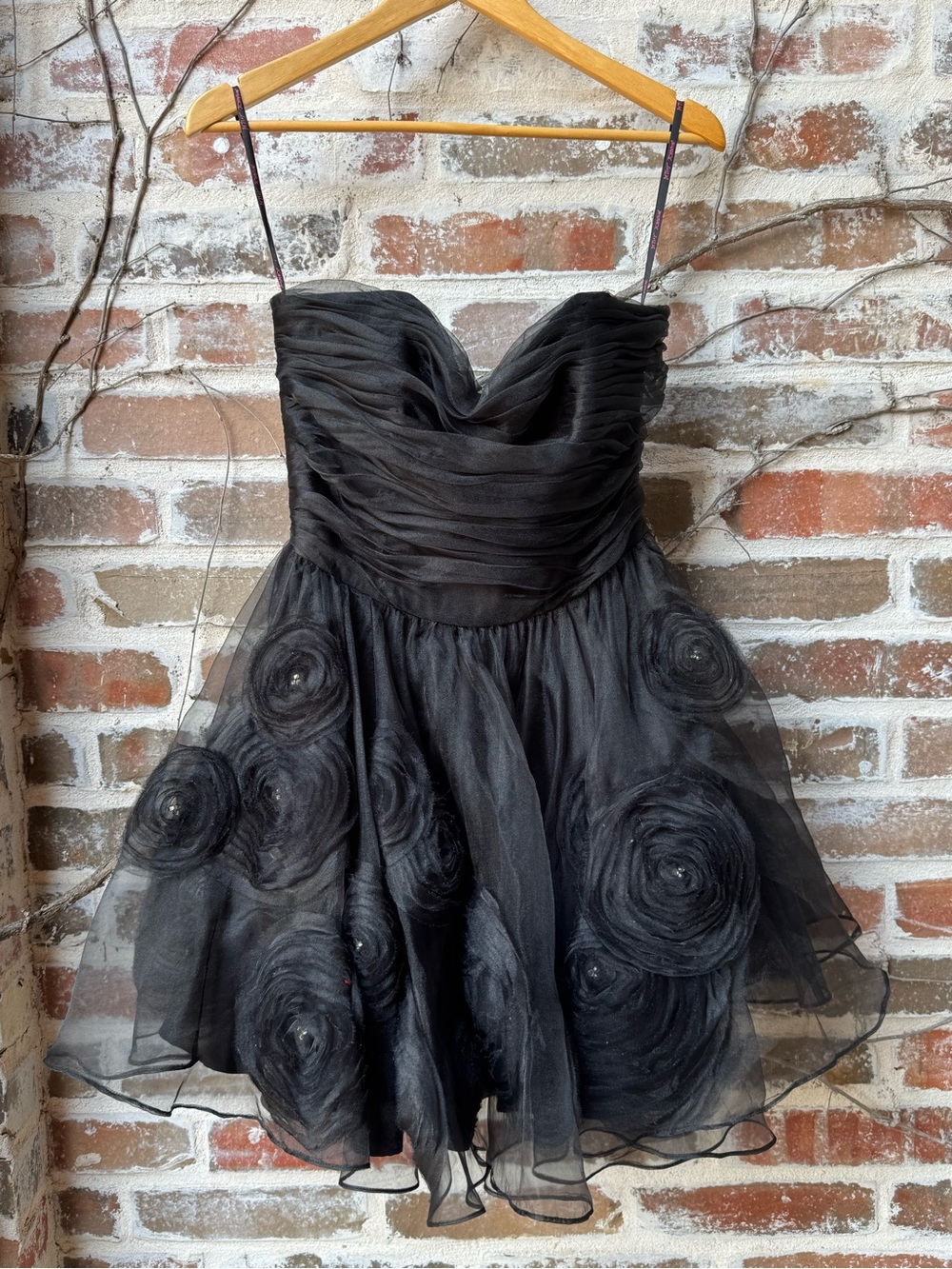 ✨ NWT DEADSTOCK Betsey Johnson Rosette Tulle Mini Dress Black Sz 8 EC58260 ✨